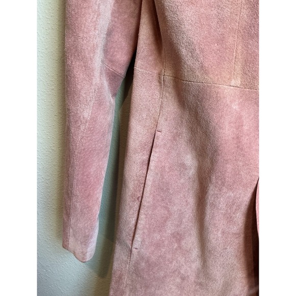 Vintage Margaret Godfrey Pastel Pink Leather Ruffled Trench Coat Pockets Size 4 - Picture 4 of 6